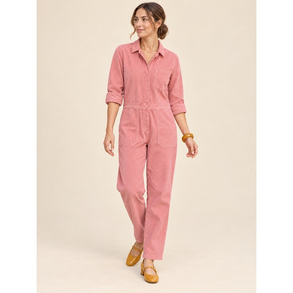 J.Crew Foundry Pink Garment-Dyed Corduroy Coveralls Jumpsuit 8 Utility Retro